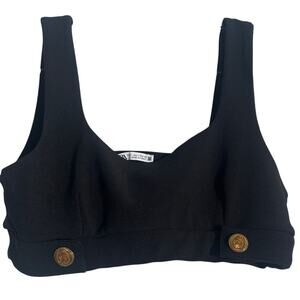 Zara Cropped Ribbed Tank Top with Gold Button Detail – Black – Size L